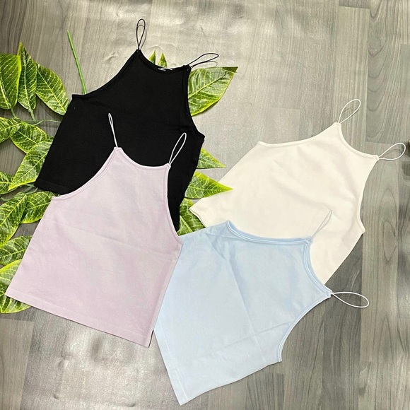 RIBBED ELASTIC STRAP RACER TANK - Picture 2 of 14